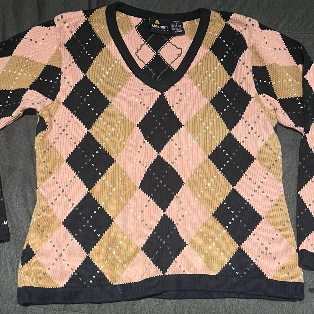 Vintage 90s Liz Claiborne petite argyle sweater